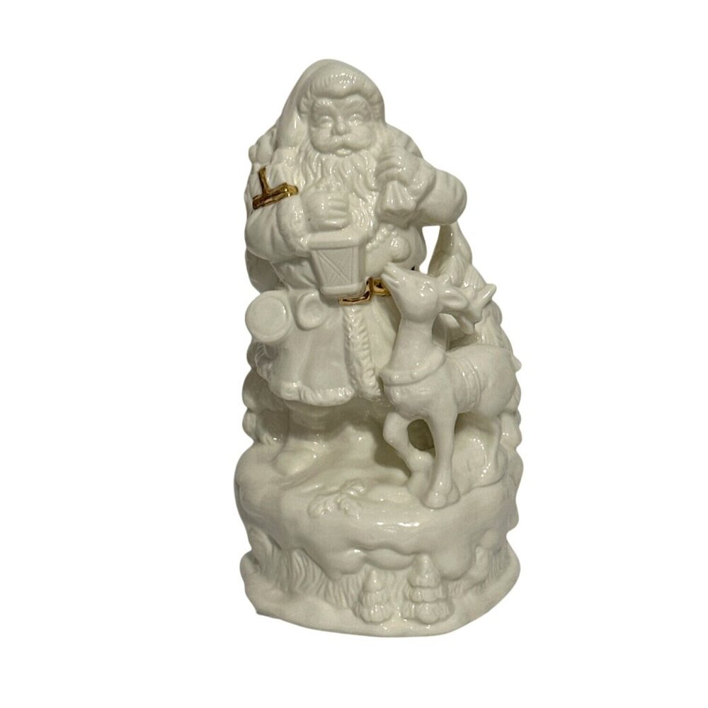 Vintage Trim A Home Porcelain Santa Figure With Deer & Tree Accents Christmas - Picture 2 of 6